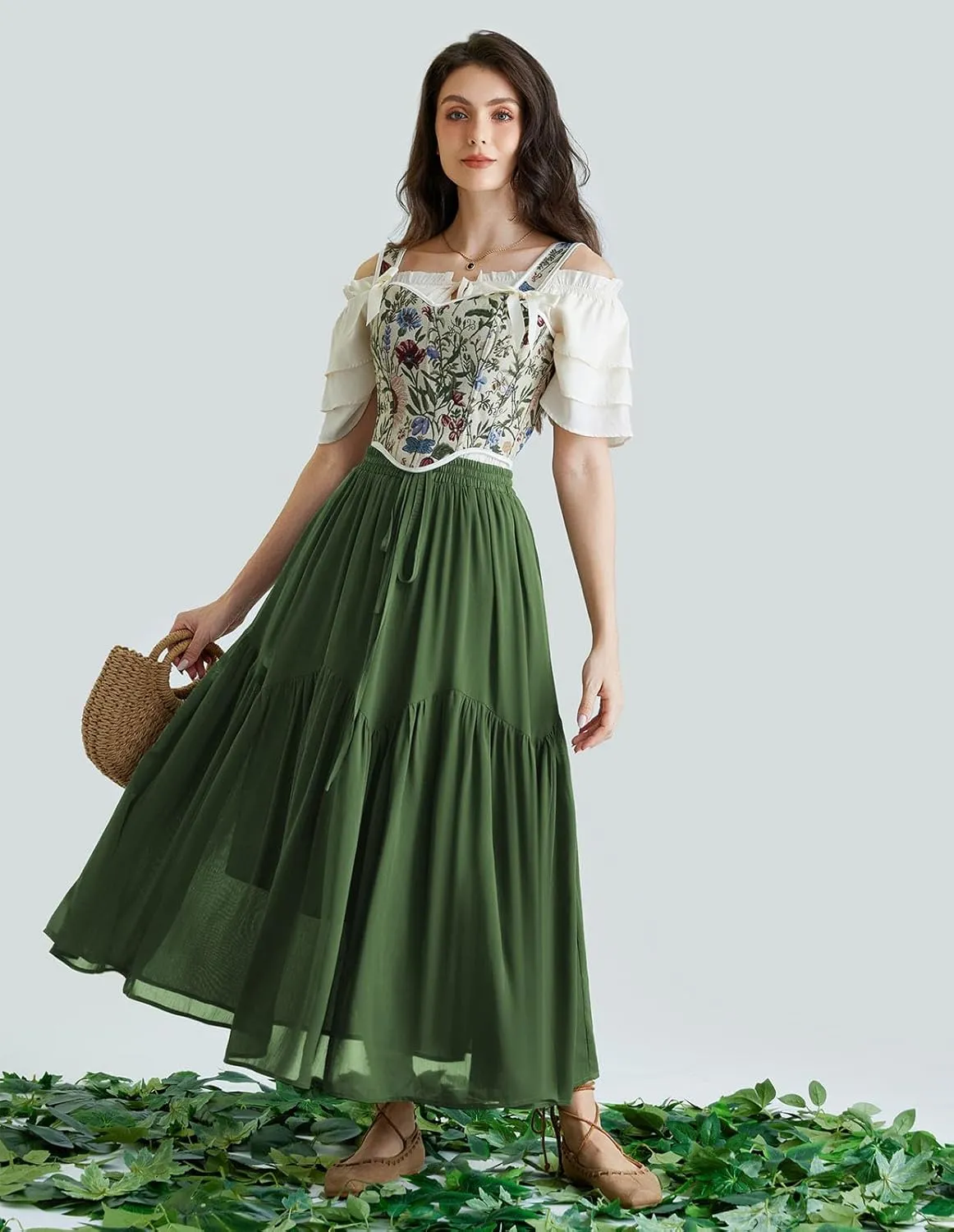 Scarlet Darkness Women Long Maxi Skirt Renaissance Tiered Flowy Elastic Waist Chiffon Skirts