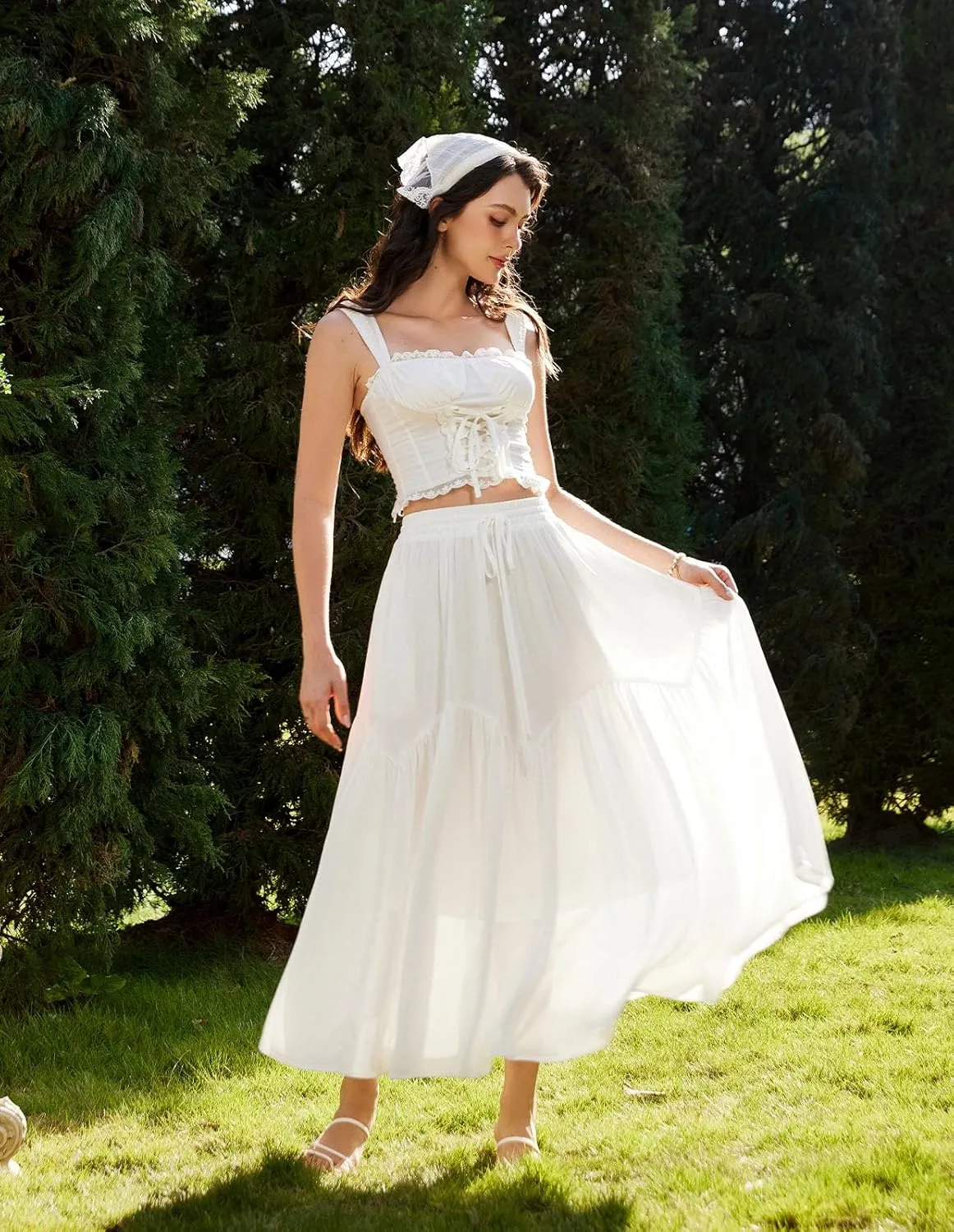 Scarlet Darkness Women Long Maxi Skirt Renaissance Tiered Flowy Elastic Waist Chiffon Skirts