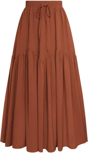 Scarlet Darkness Women Long Maxi Skirt Renaissance Tiered Flowy Elastic Waist Chiffon Skirts