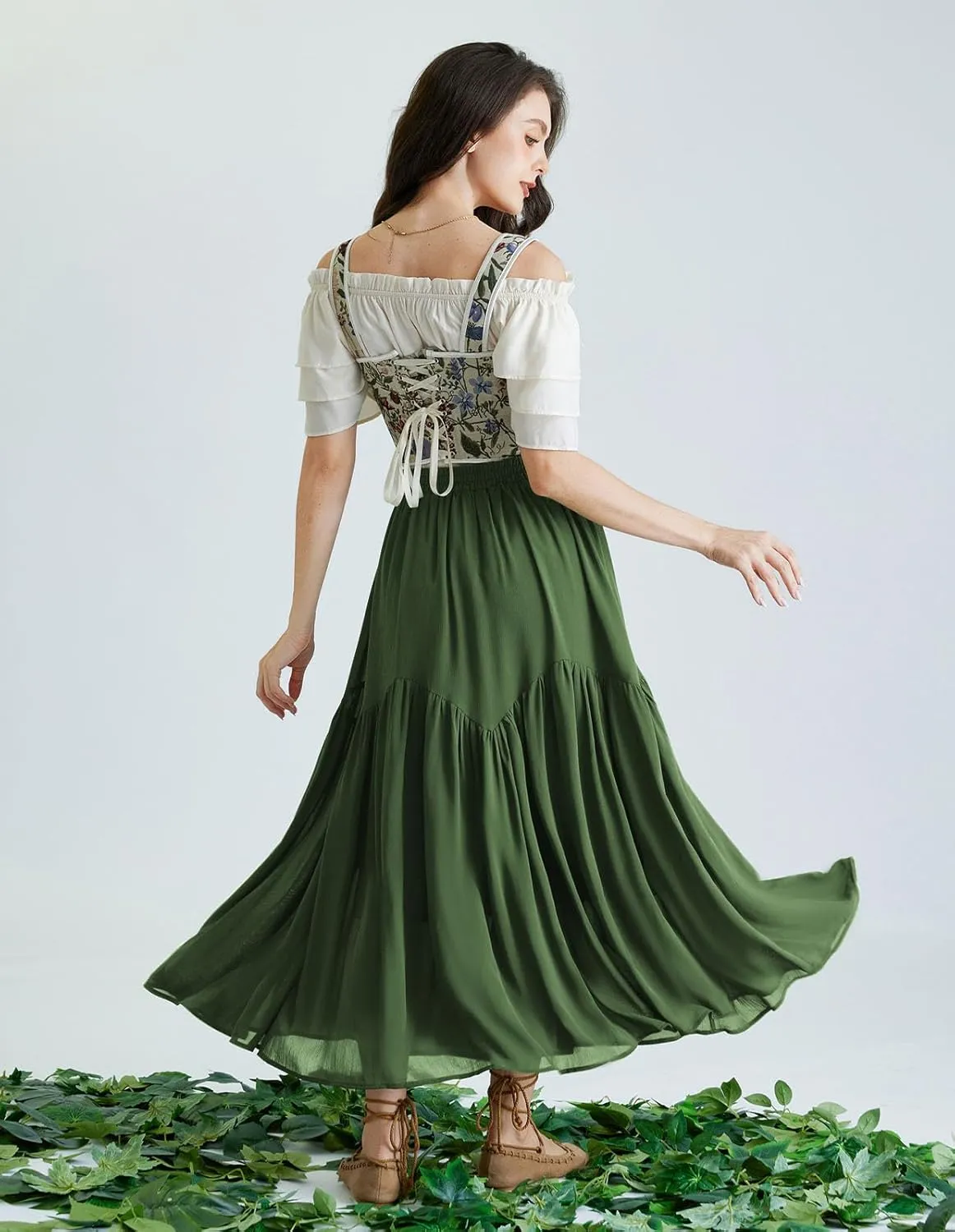 Scarlet Darkness Women Long Maxi Skirt Renaissance Tiered Flowy Elastic Waist Chiffon Skirts