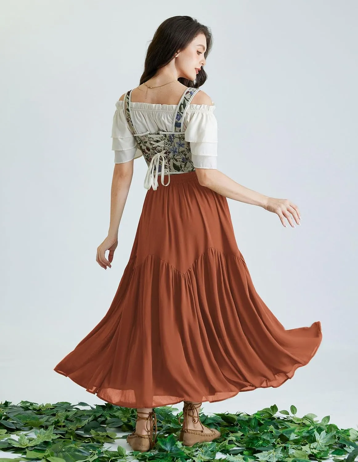 Scarlet Darkness Women Long Maxi Skirt Renaissance Tiered Flowy Elastic Waist Chiffon Skirts