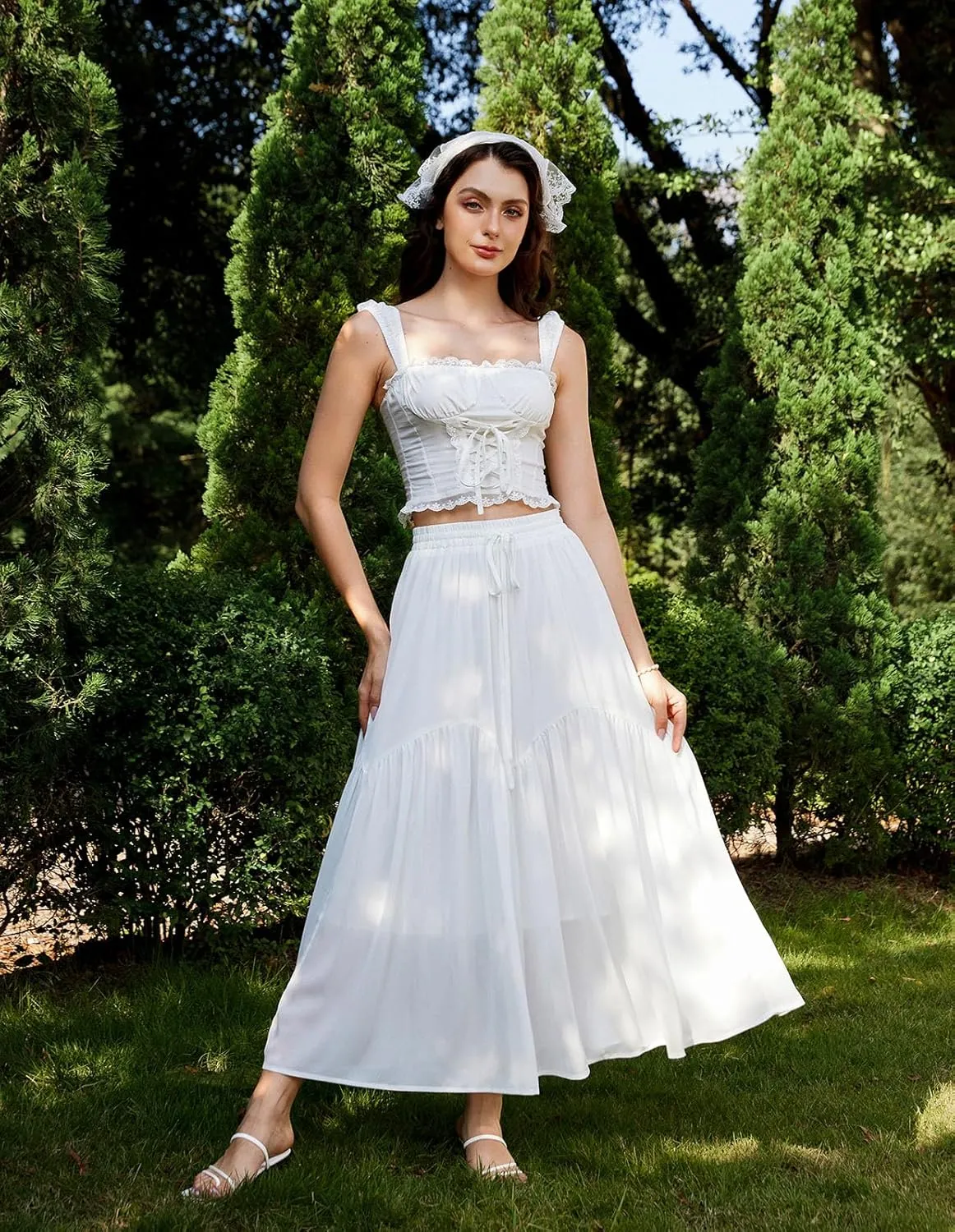 Scarlet Darkness Women Long Maxi Skirt Renaissance Tiered Flowy Elastic Waist Chiffon Skirts