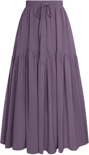 Scarlet Darkness Women Long Maxi Skirt Renaissance Tiered Flowy Elastic Waist Chiffon Skirts