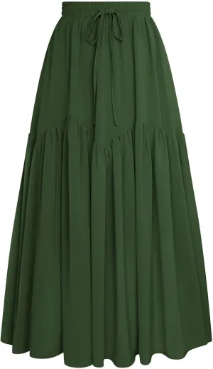 Scarlet Darkness Women Long Maxi Skirt Renaissance Tiered Flowy Elastic Waist Chiffon Skirts