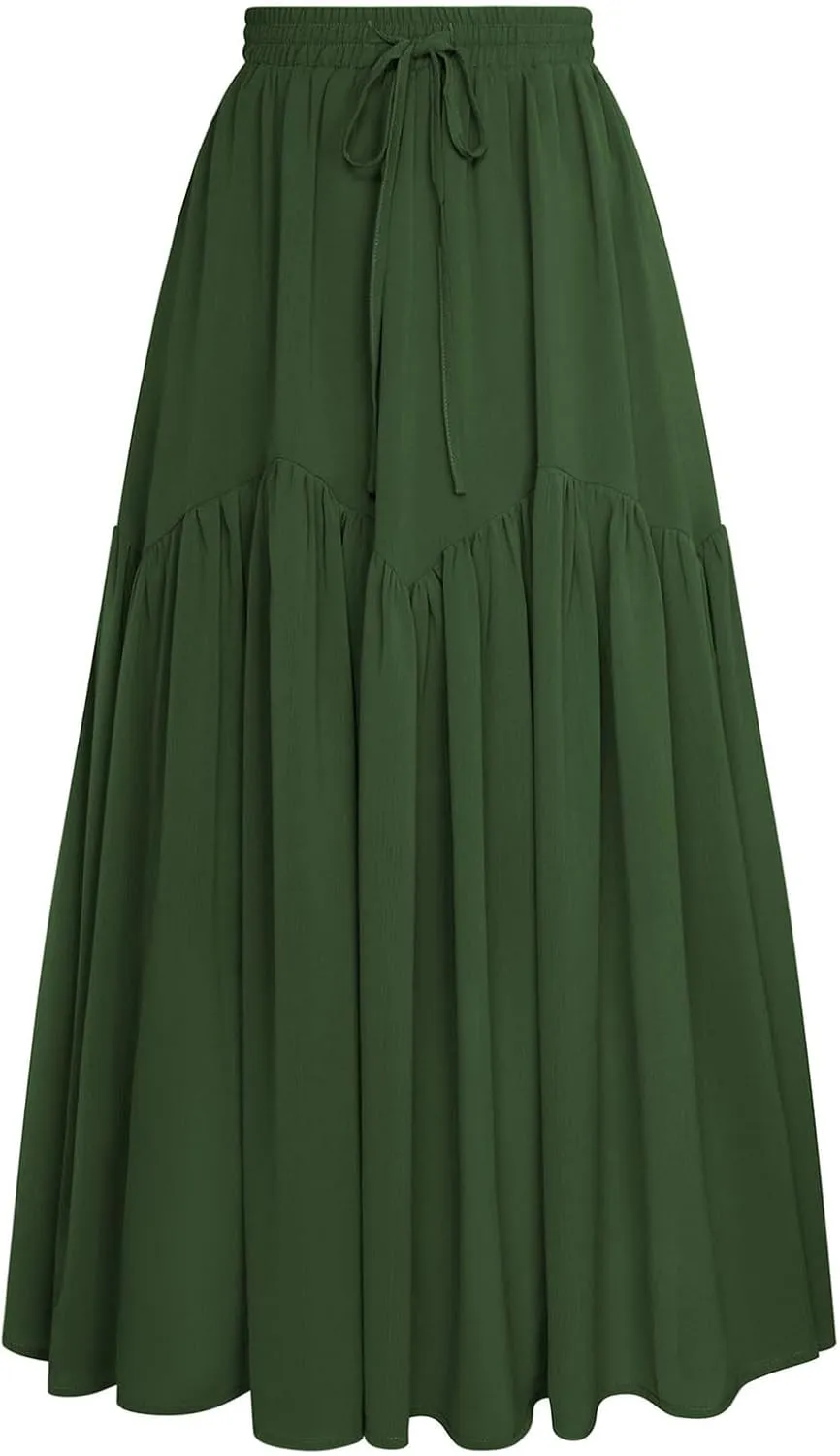 Scarlet Darkness Women Long Maxi Skirt Renaissance Tiered Flowy Elastic Waist Chiffon Skirts