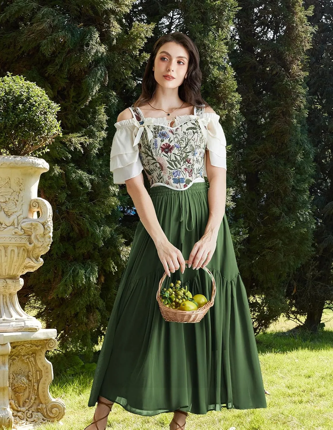 Scarlet Darkness Women Long Maxi Skirt Renaissance Tiered Flowy Elastic Waist Chiffon Skirts