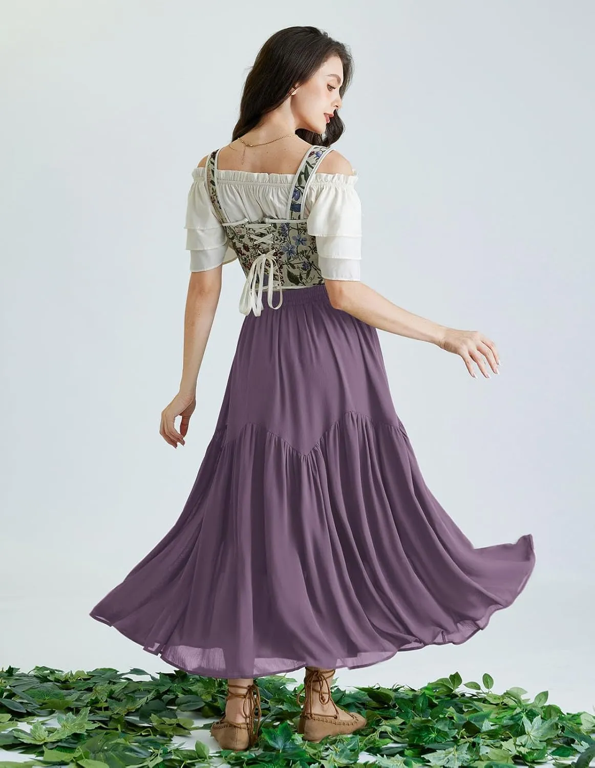 Scarlet Darkness Women Long Maxi Skirt Renaissance Tiered Flowy Elastic Waist Chiffon Skirts