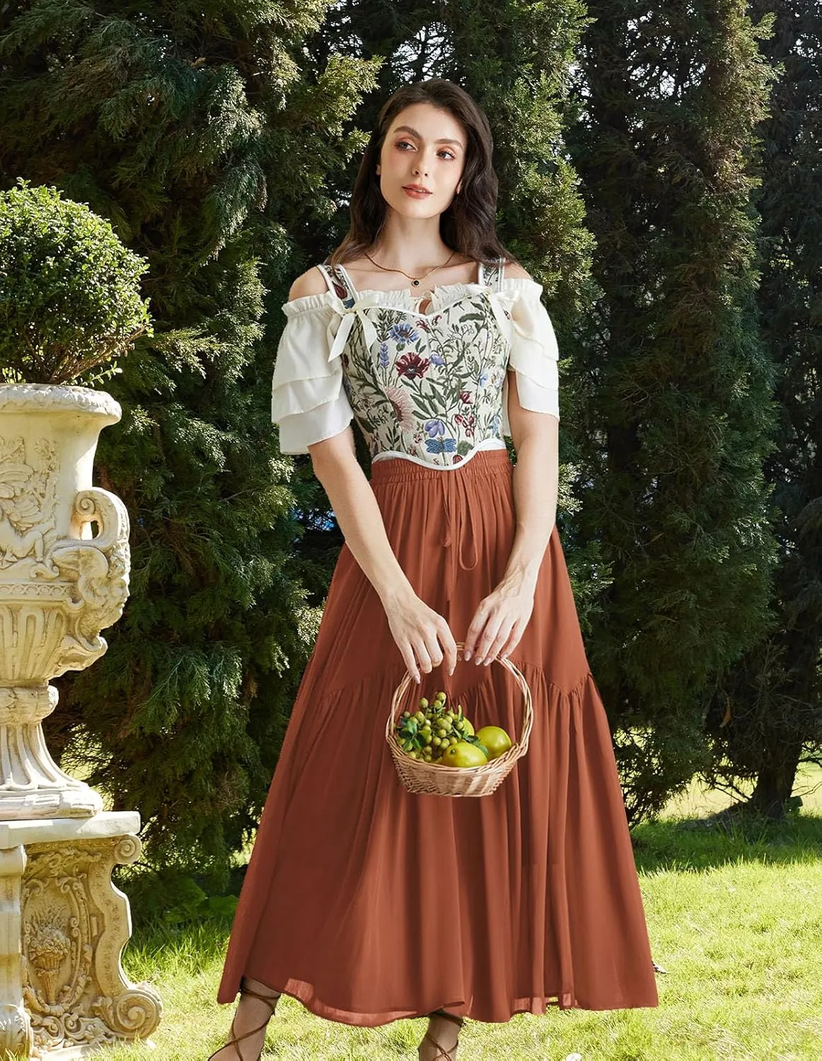Scarlet Darkness Women Long Maxi Skirt Renaissance Tiered Flowy Elastic Waist Chiffon Skirts