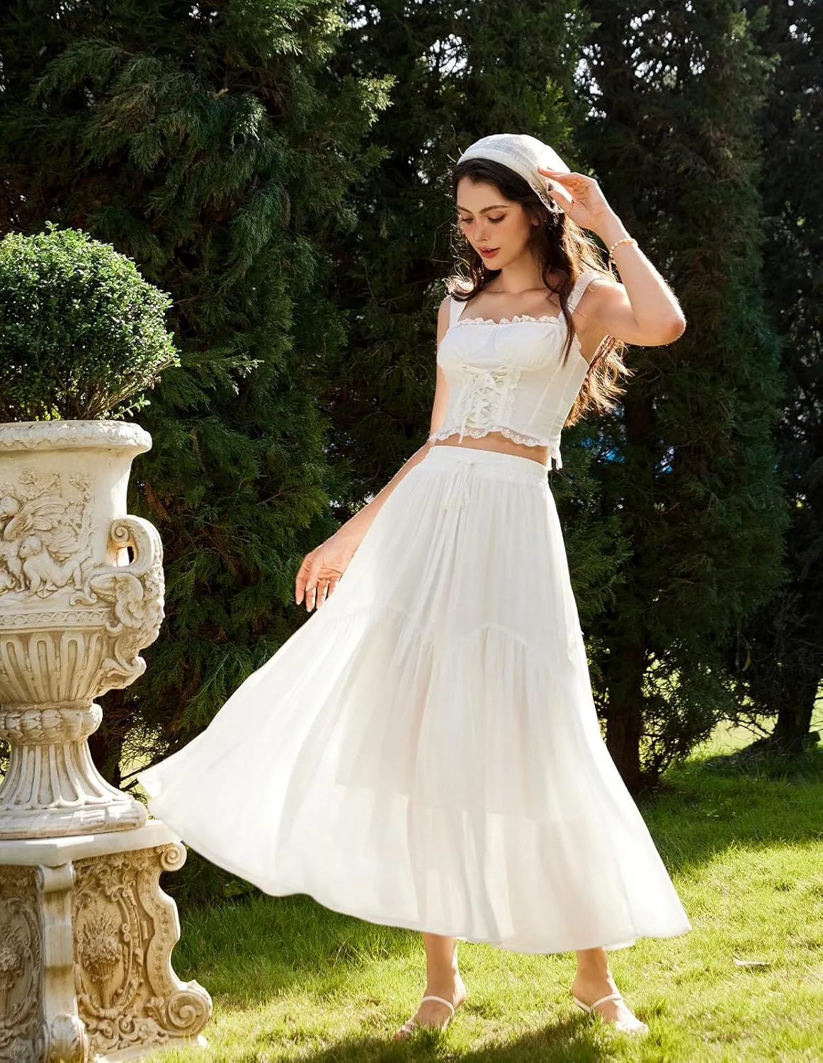 Scarlet Darkness Women Long Maxi Skirt Renaissance Tiered Flowy Elastic Waist Chiffon Skirts