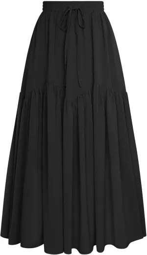 Scarlet Darkness Women Long Maxi Skirt Renaissance Tiered Flowy Elastic Waist Chiffon Skirts