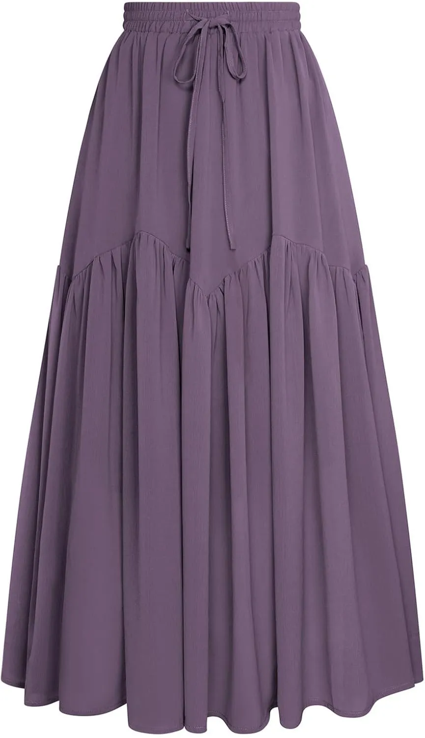 Scarlet Darkness Women Long Maxi Skirt Renaissance Tiered Flowy Elastic Waist Chiffon Skirts