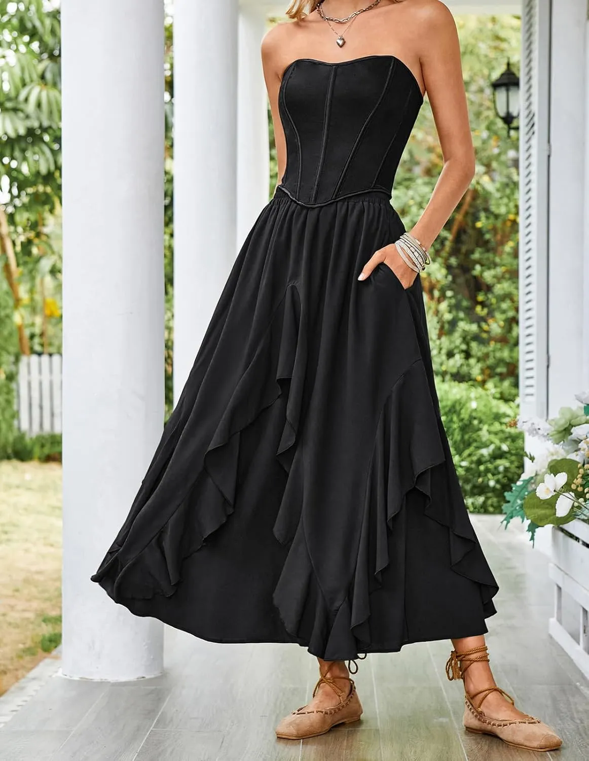 Scarlet Darkness Women Renaissance Long Maxi Skirt Double Layered Ruffled Irregular Chiffon Skirts