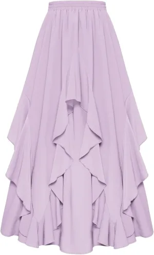 Scarlet Darkness Women Renaissance Long Maxi Skirt Double Layered Ruffled Irregular Chiffon Skirts