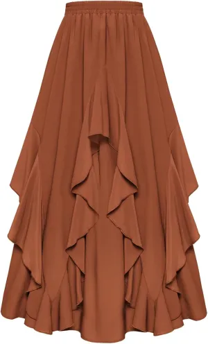 Scarlet Darkness Women Renaissance Long Maxi Skirt Double Layered Ruffled Irregular Chiffon Skirts