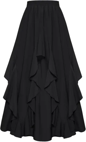 Scarlet Darkness Women Renaissance Long Maxi Skirt Double Layered Ruffled Irregular Chiffon Skirts