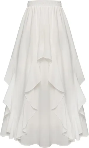 Scarlet Darkness Women Renaissance Long Maxi Skirt Double Layered Ruffled Irregular Chiffon Skirts
