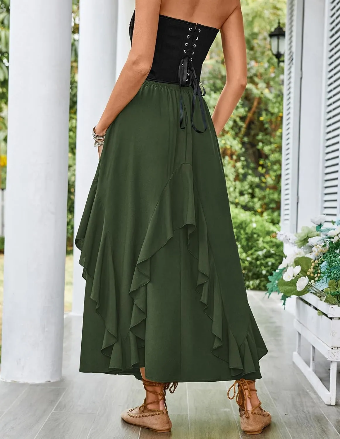 Scarlet Darkness Women Renaissance Long Maxi Skirt Double Layered Ruffled Irregular Chiffon Skirts