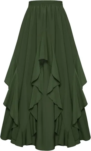 Scarlet Darkness Women Renaissance Long Maxi Skirt Double Layered Ruffled Irregular Chiffon Skirts