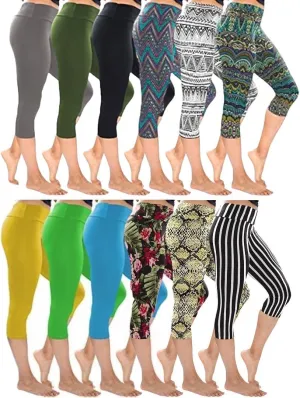 Sexy Basics Womens' Capri Length Skinny Pant Leggings | Ultra Soft Active Stretch Pants | Multi Packs & Colors