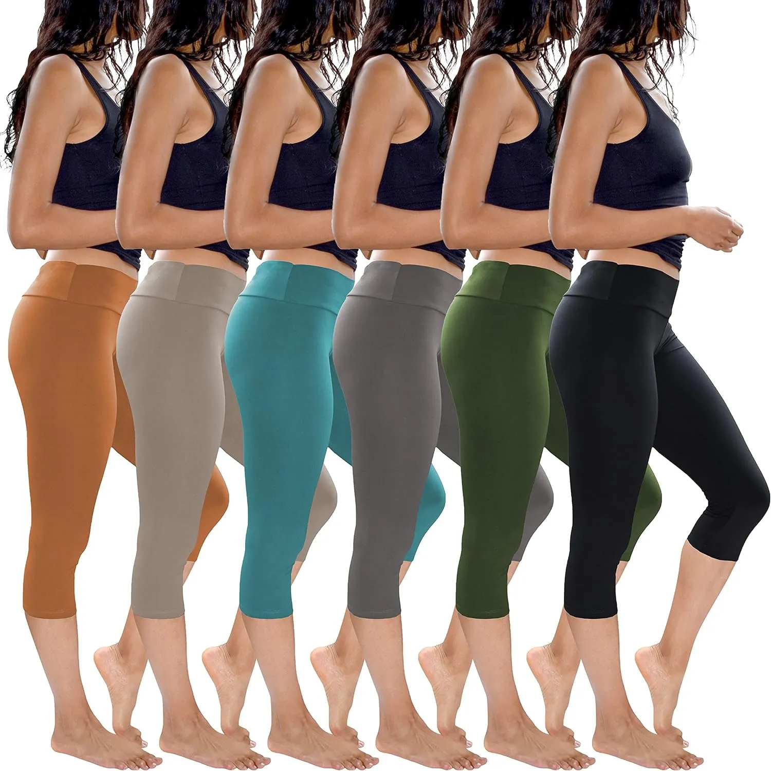 Sexy Basics Womens' Capri Length Skinny Pant Leggings | Ultra Soft Active Stretch Pants | Multi Packs & Colors