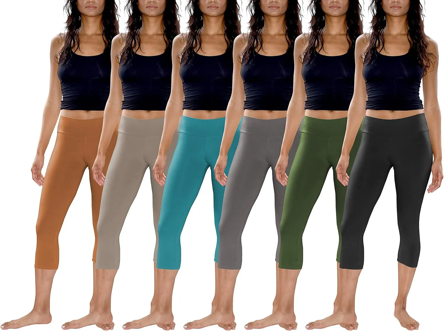 Sexy Basics Womens' Capri Length Skinny Pant Leggings | Ultra Soft Active Stretch Pants | Multi Packs & Colors