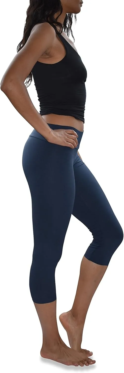 Sexy Basics Womens' Capri Length Skinny Pant Leggings | Ultra Soft Active Stretch Pants | Multi Packs & Colors