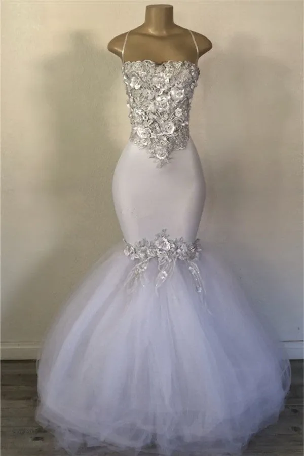Sexy Mermaid Spaghetti-Straps Prom Dresses |  Applique Evening Dresses BC1300