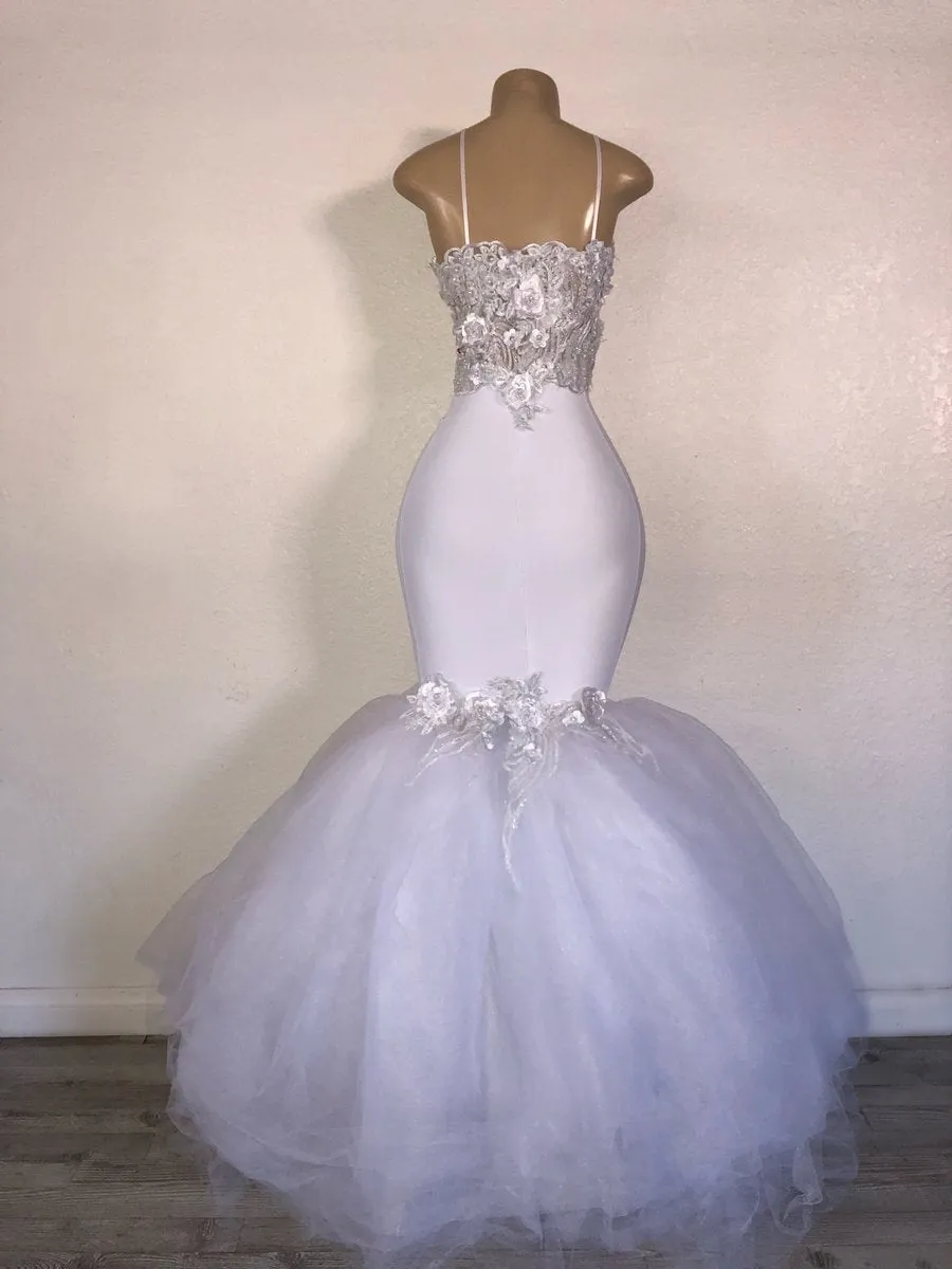 Sexy Mermaid Spaghetti-Straps Prom Dresses |  Applique Evening Dresses BC1300
