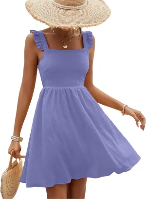 SISKIN Women's Summer Spaghetti Strap Sleeveless Square Neck Ruffle A Line Swing Mini Dress 2025