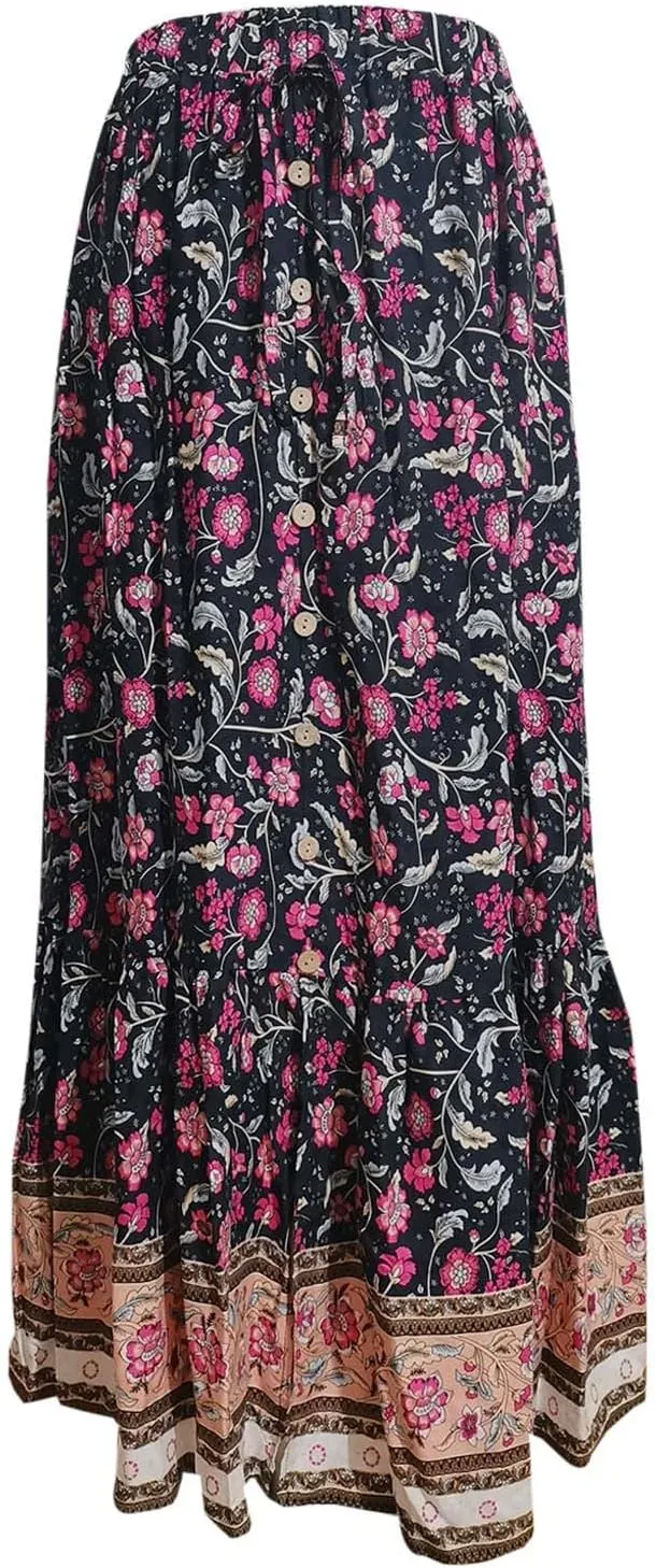 Skirts for Women Boho High Waisted Flowy Drawstring Ruched Casual Skirt Elastic Waist Elegant Patchwork Beach Skorts