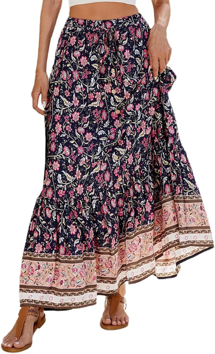 Skirts for Women Boho High Waisted Flowy Drawstring Ruched Casual Skirt Elastic Waist Elegant Patchwork Beach Skorts