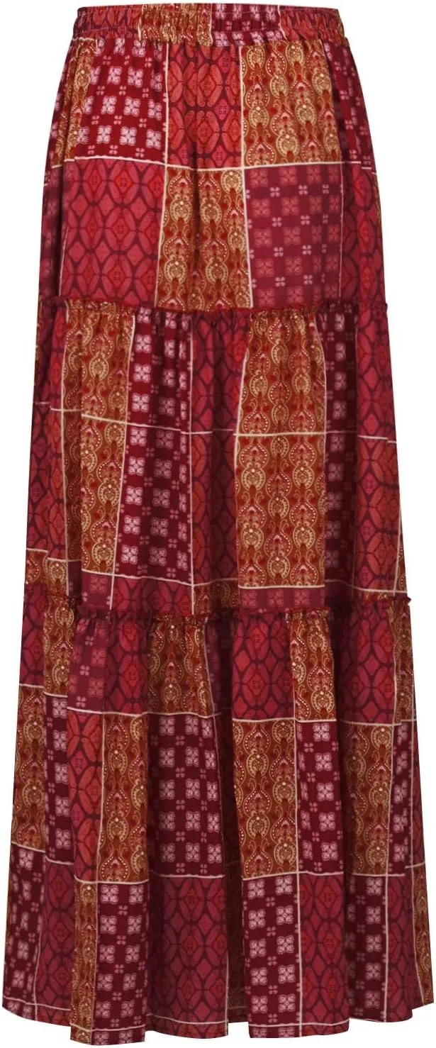 Skirts for Women Summer Flowy Tiered Elastic High Waisted Skirt Vacation Swing Long Floral Maxi Skirts