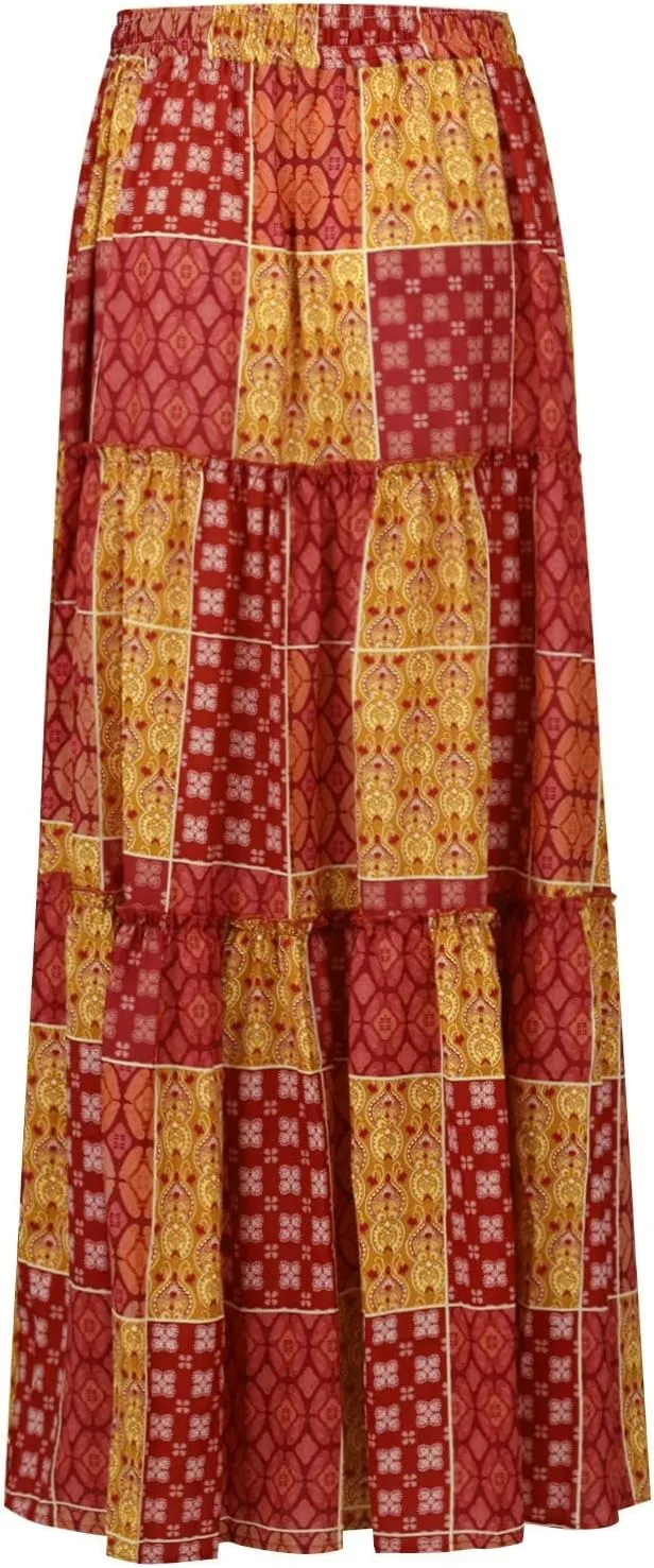 Skirts for Women Summer Flowy Tiered Elastic High Waisted Skirt Vacation Swing Long Floral Maxi Skirts