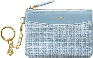 Slim Coin Purse with Keychain Minimalist Zipper Pouch Change Wallet Rfid Blocking Credit Card Wallet for Women (Blue)