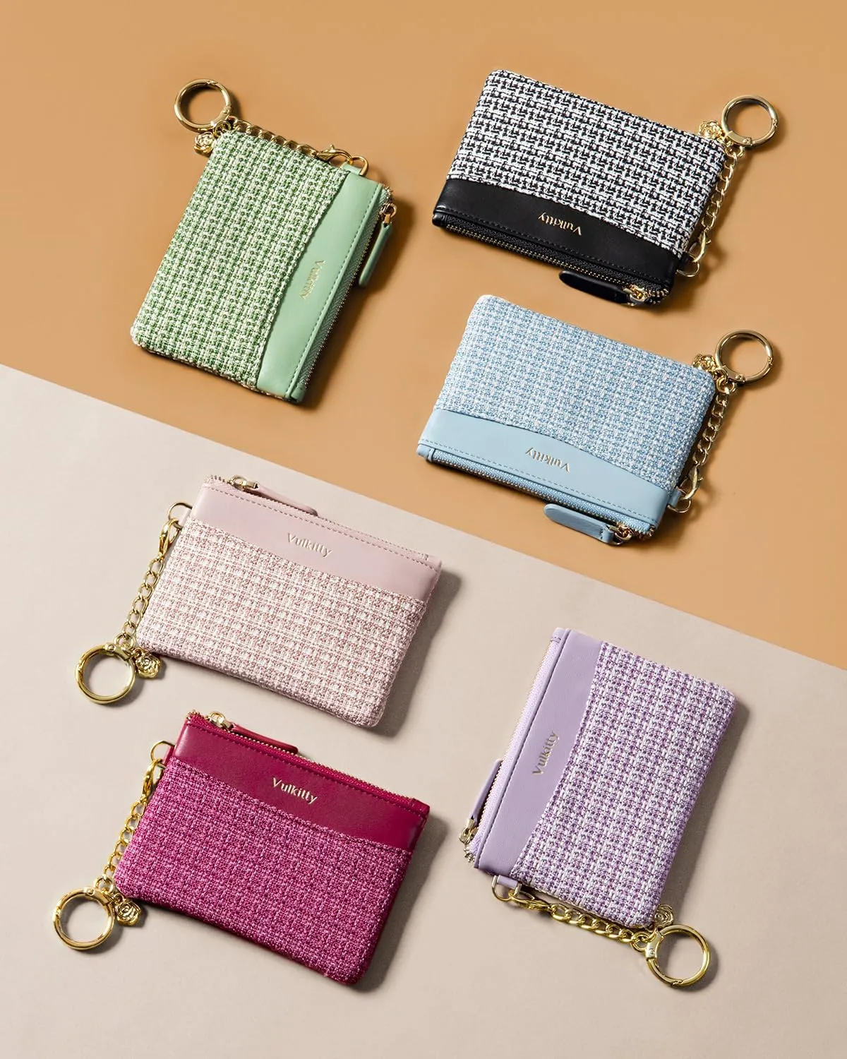 Slim Coin Purse with Keychain Minimalist Zipper Pouch Change Wallet Rfid Blocking Credit Card Wallet for Women (Rose)