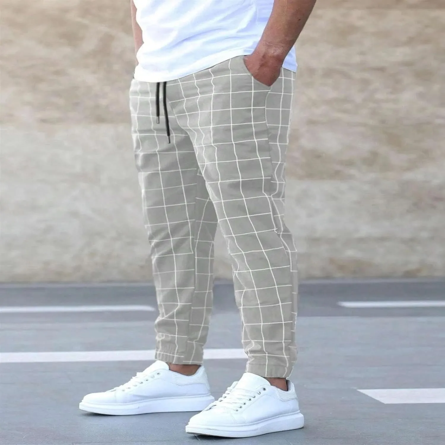 Slim Fit Plaid Chino Pants for Men Flat-Front Stretch Dress Pants Business Pencil Suit Pant Casual Skinny Golf Pant