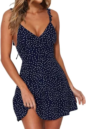 Spaghetti Straps Boho Dress for Women 2025 Summer V Neck Sleeveless Floral Printed Mini Sun Dresses Beach Vacation Clothes