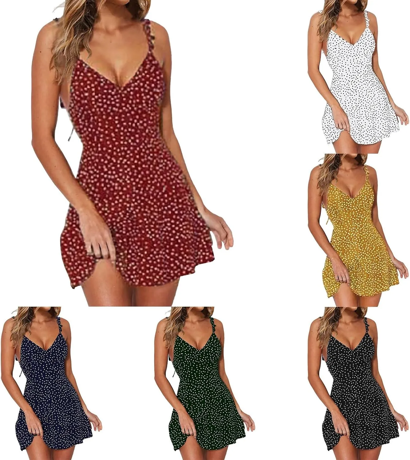 Spaghetti Straps Boho Dress for Women 2025 Summer V Neck Sleeveless Floral Printed Mini Sun Dresses Beach Vacation Clothes
