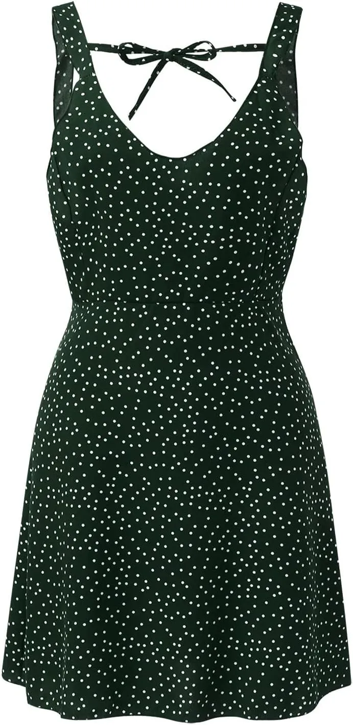 Spaghetti Straps Boho Dress for Women 2025 Summer V Neck Sleeveless Floral Printed Mini Sun Dresses Beach Vacation Clothes
