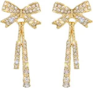 Stainless Steel CZ Earrings Dangle Earrings for Women,Long Hanging Gold Plated Silver Chain Earrings Bow Pearl Threader Earrings Jewelry Accessory Gifts Clip On Cartilage Cuff Earrings