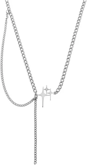 Star Necklaces for Women Men Star Tassel Chain Cross Necklaces Stainless Steel Cuban Link Necklaces Silver Friendship Couple Necklaces Hip-hop Punk Jewelry Gifts