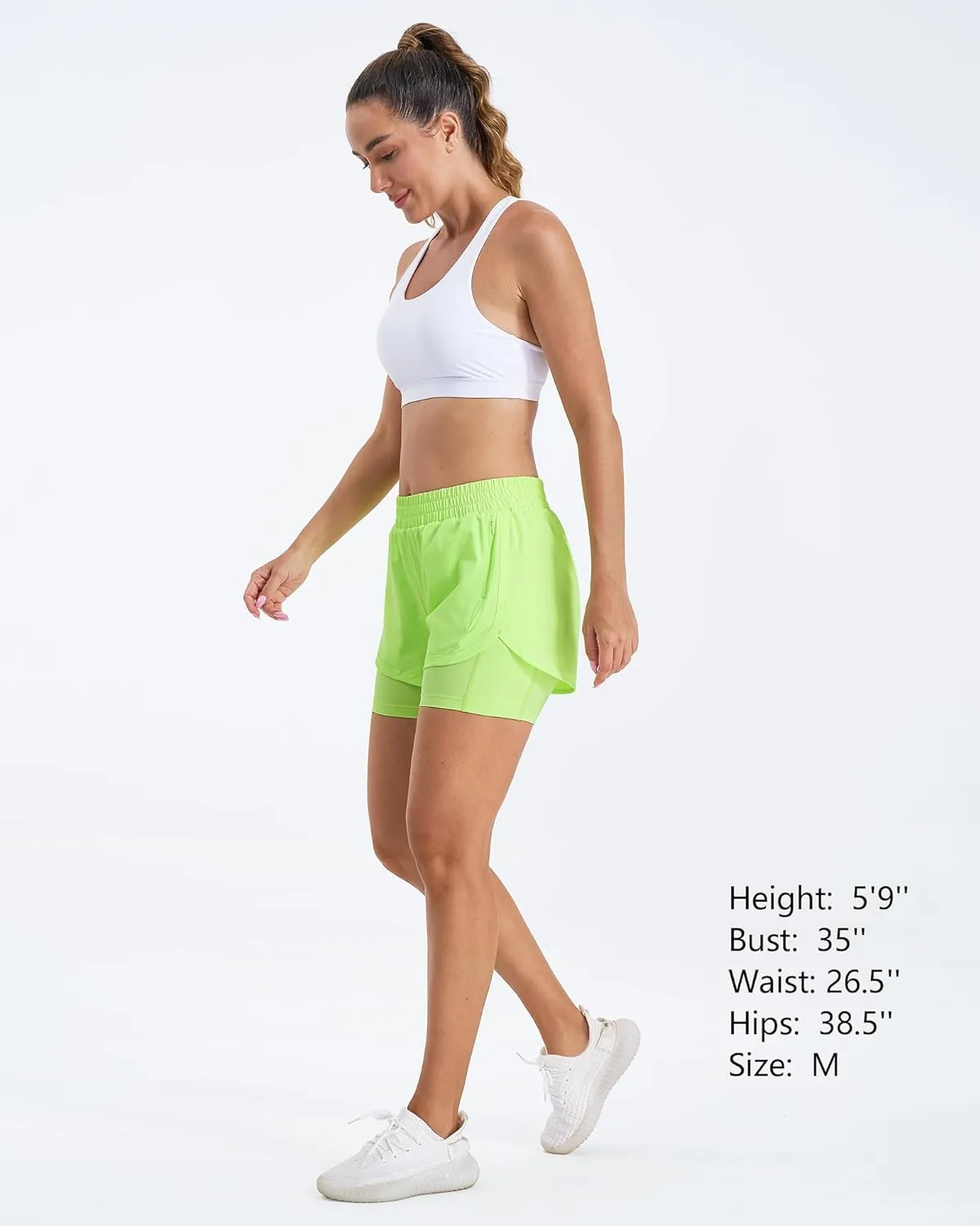 Stelle Women 2 in 1 Running Shorts High Waisted Athletic Shorts Gym Workout Shorts with Liner Zipper Pockets