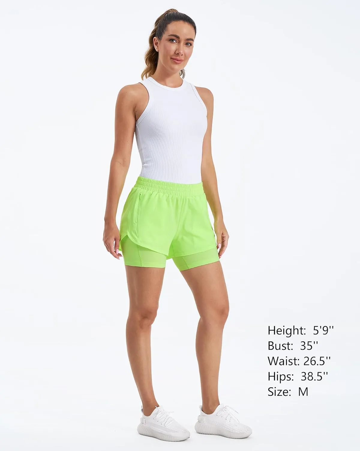 Stelle Women 2 in 1 Running Shorts High Waisted Athletic Shorts Gym Workout Shorts with Liner Zipper Pockets