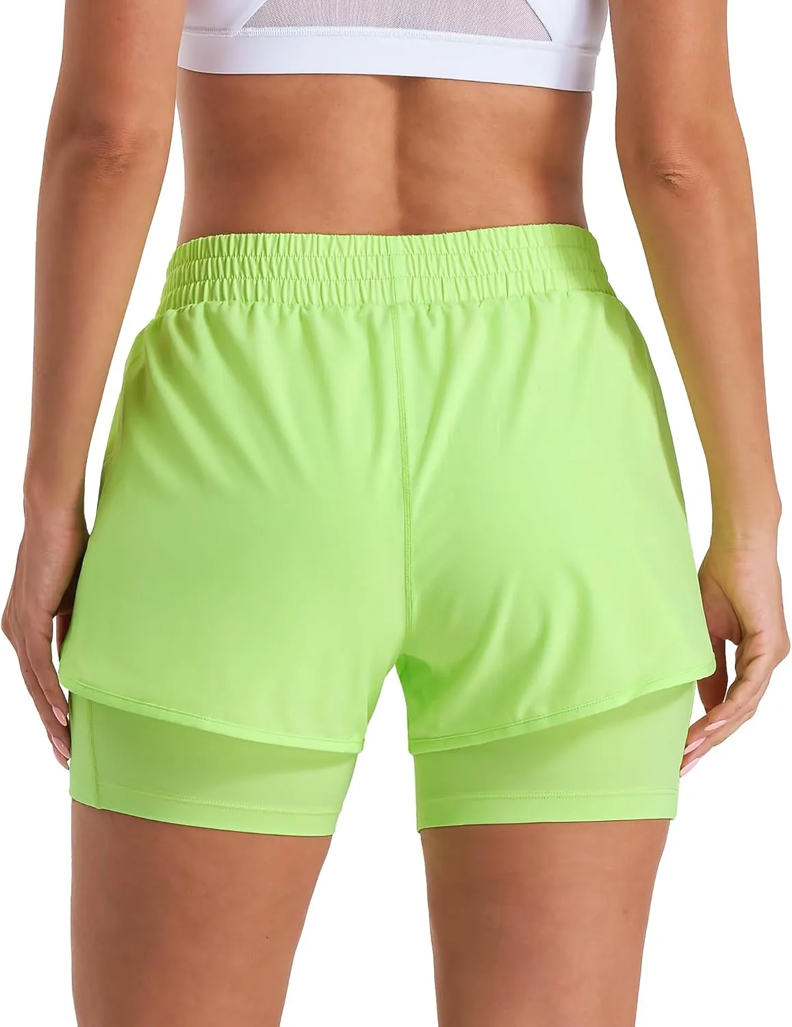 Stelle Women 2 in 1 Running Shorts High Waisted Athletic Shorts Gym Workout Shorts with Liner Zipper Pockets