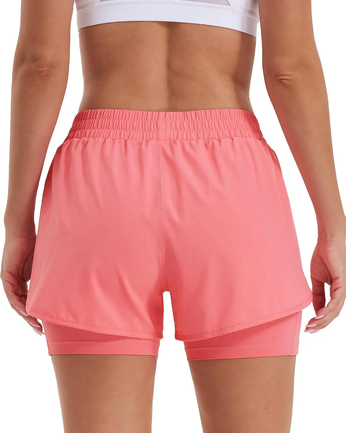 Stelle Women 2 in 1 Running Shorts High Waisted Athletic Shorts Gym Workout Shorts with Liner Zipper Pockets
