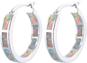 Sterling Silver Hoop Earring, Round Accessories Opal Small Hoop Earring for Women, Hypoallergenic Jewelry Cubic Zirconia Huggie Hoop Earrings