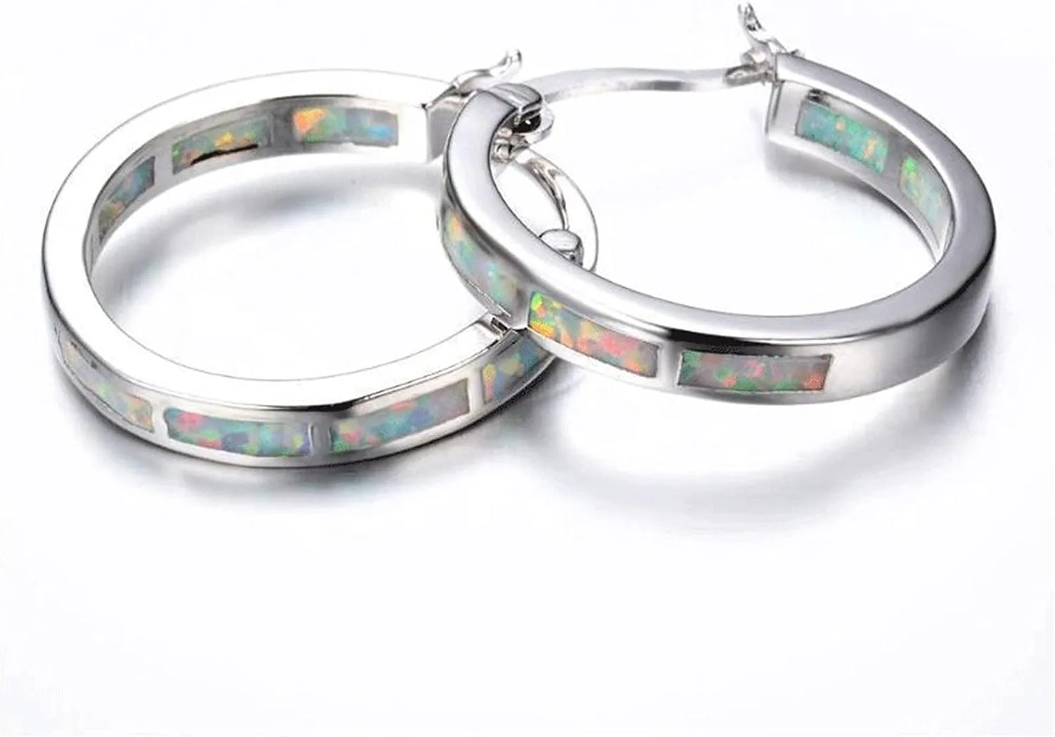 Sterling Silver Hoop Earring, Round Accessories Opal Small Hoop Earring for Women, Hypoallergenic Jewelry Cubic Zirconia Huggie Hoop Earrings