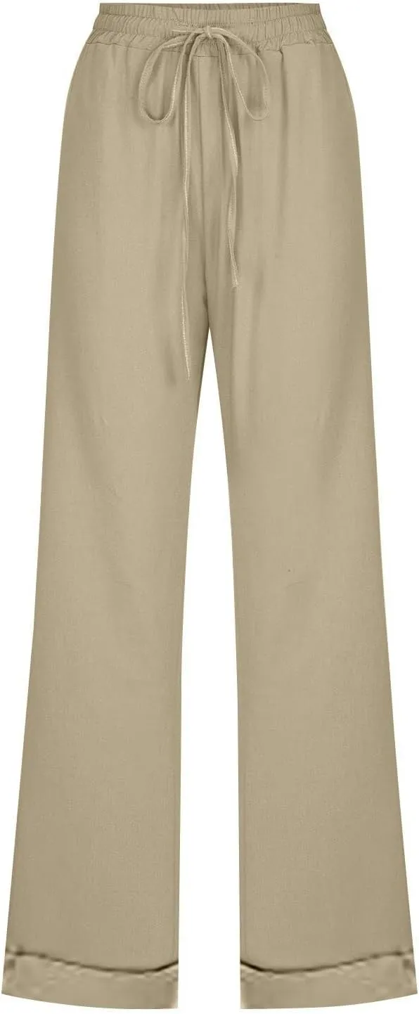Straight Leg Linen Pants for Women 2025 Summer Slim Leg Elastic Waist Trousers Fashion Casual Lounge Work Office Pant