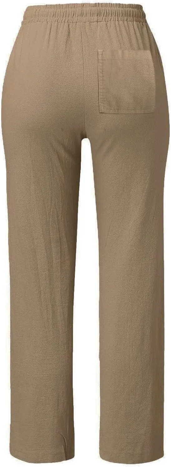Straight Leg Linen Pants Women Summer Boho Pants Lightweight Loose Cotton Pants High Waisted Lounge Pants Trousers