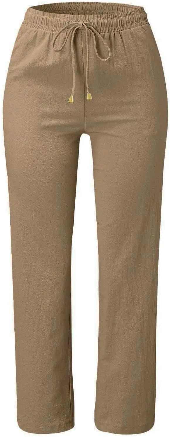 Straight Leg Linen Pants Women Summer Boho Pants Lightweight Loose Cotton Pants High Waisted Lounge Pants Trousers